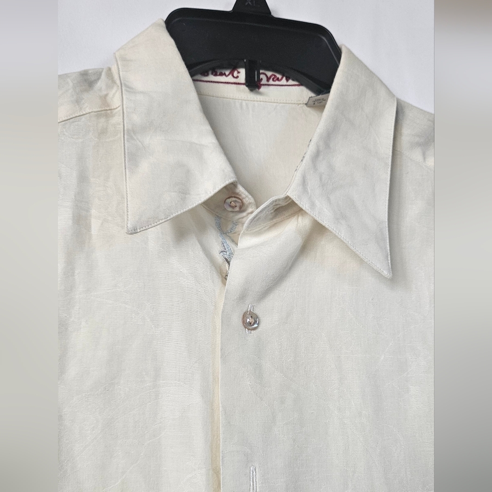 Robert Graham Mens‎ Off White Embroidered Cuff Button Down Shirt Size Large - Picture 3 of 13